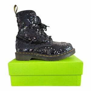 Dr. Doc Martens 1460 Pascal Sequin Ankle Boots Women’s Sz 6 Black Lace Up Combat